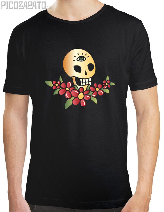 Calavera de 3 ojos con flores