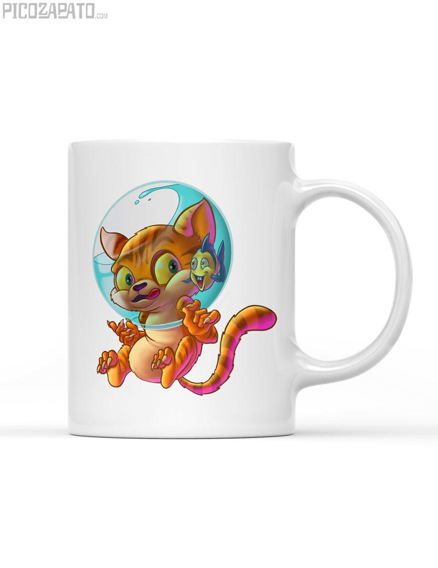 Taza gato en pecera