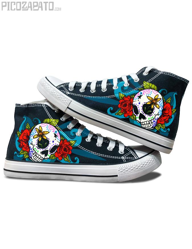 Zapatillas negras Calavera mexicana