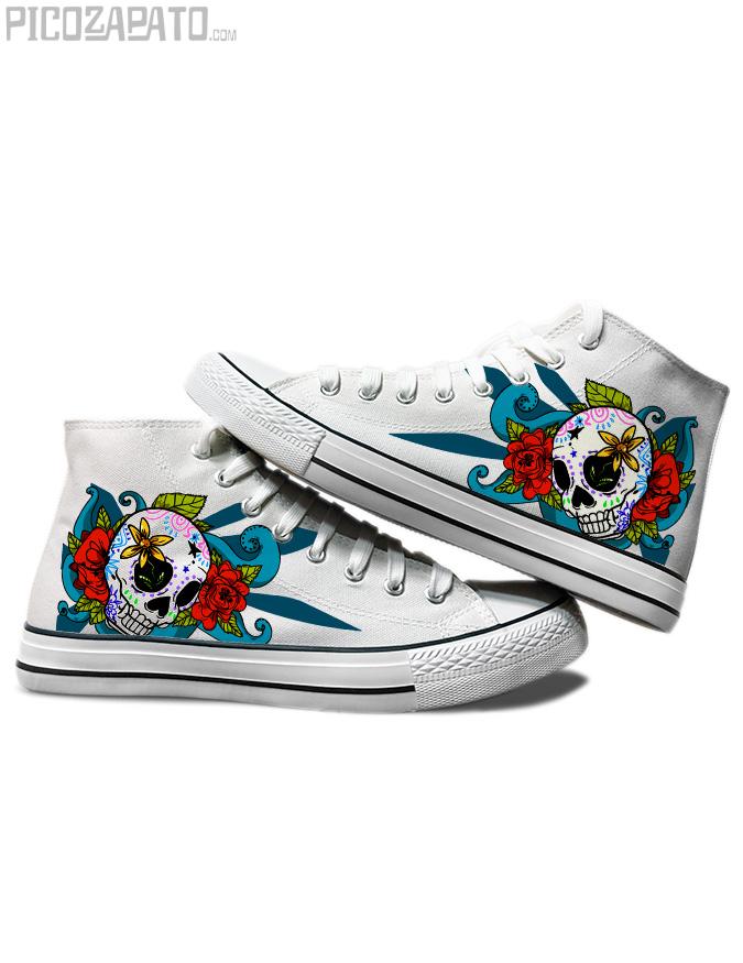 Zapatillas blancas Calavera mexicana
