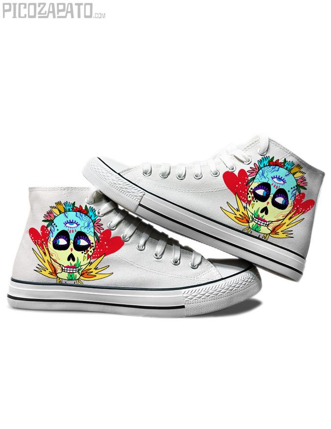 Zapatillas blancas Calavera mexica salvaje
