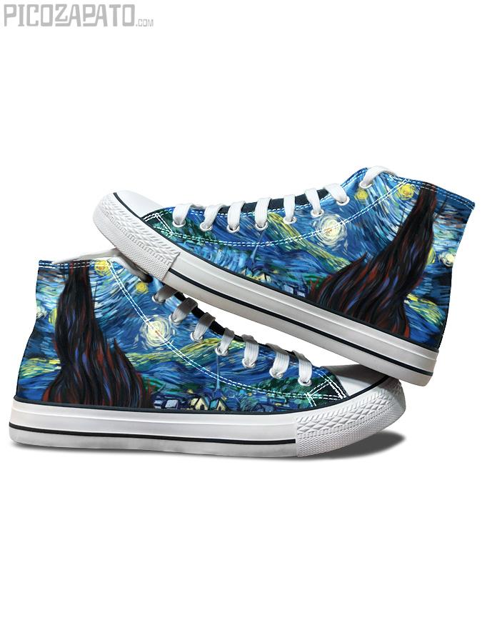 Zapatillas negras La noche estrellada de Van gogh