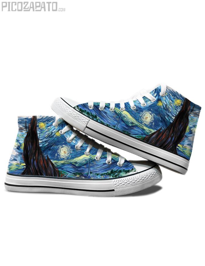 Zapatillas blancas La noche estrellada de Van gogh